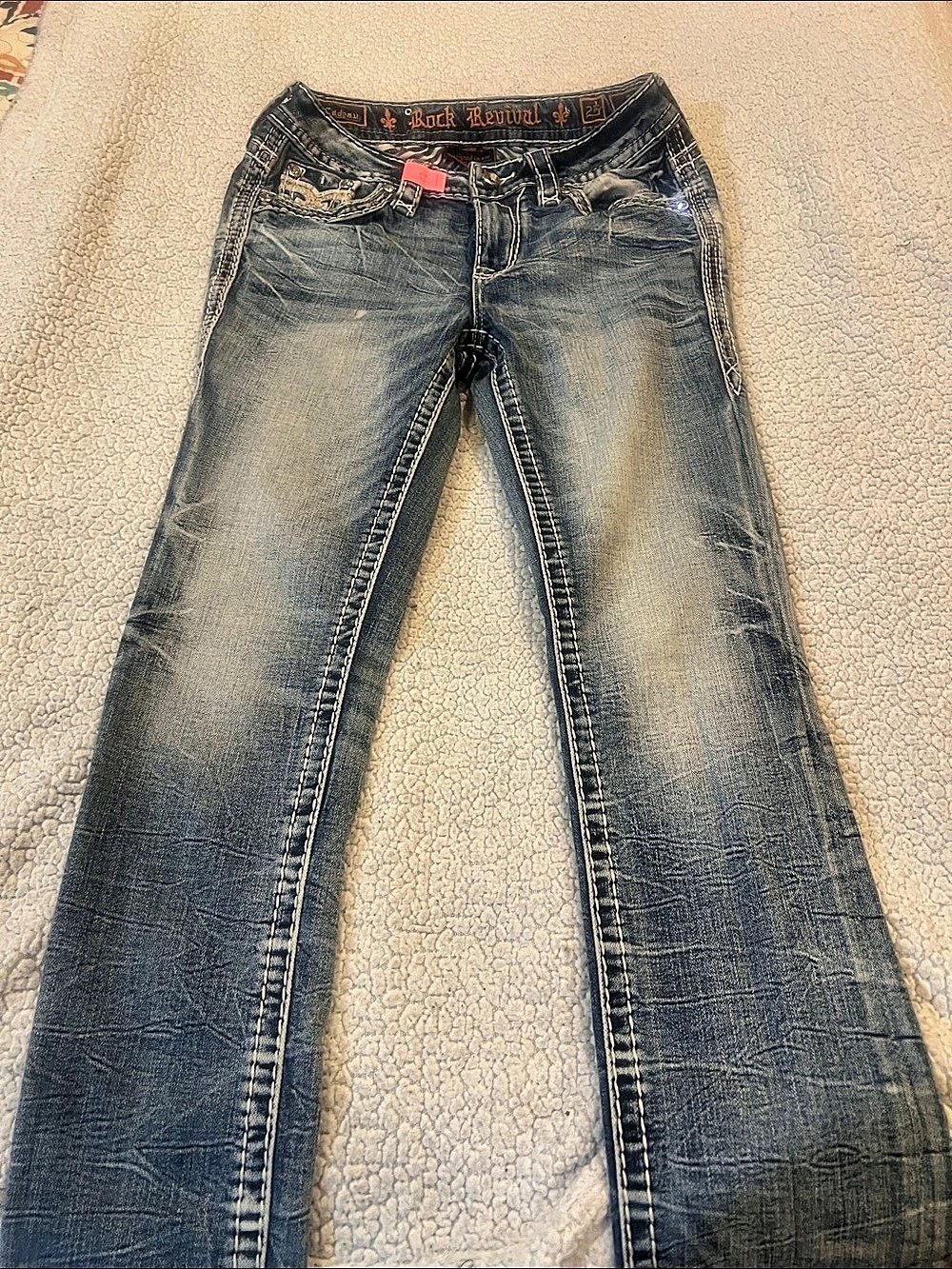 Rock Revival Mud-Rise Straight jeans Embellished Blue Waist 24